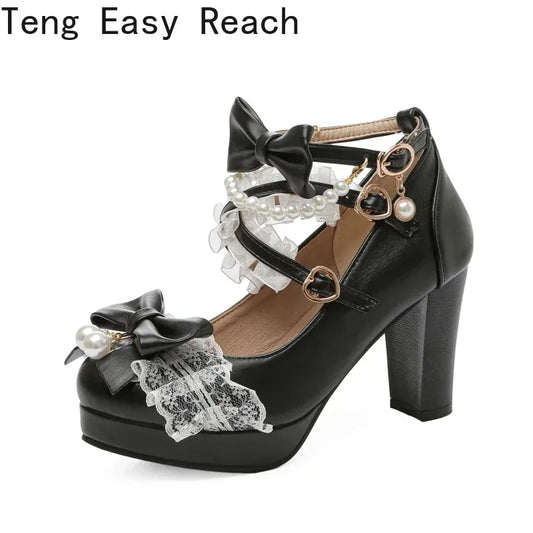 Cross Strap Mary Jane Heels - Bow Princess Party Pumps