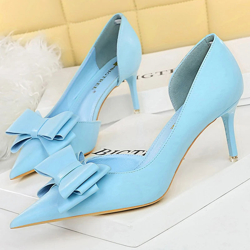Bow-Knot Pointed Toe Pumps - Stiletto Dress Heels