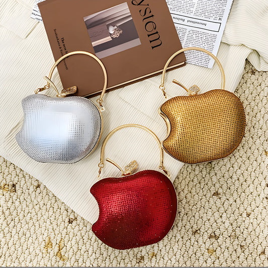 Apple Rhinestone Clutch Bag - Sparkly Crystal Party Handbag