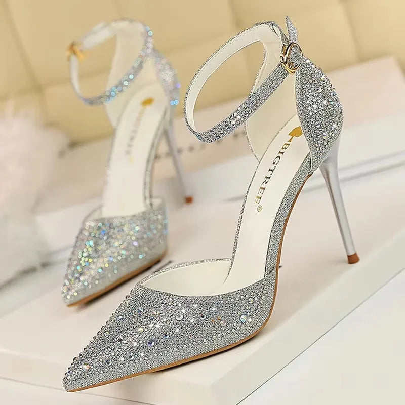 Rhinestone Stiletto Heels - Shiny Wedding Party Pumps