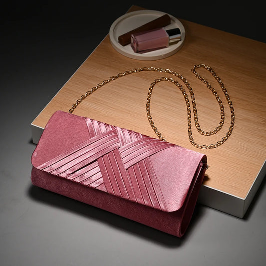 Striped Envelope Clutch Bag - Hardware Shoulder Party Purse