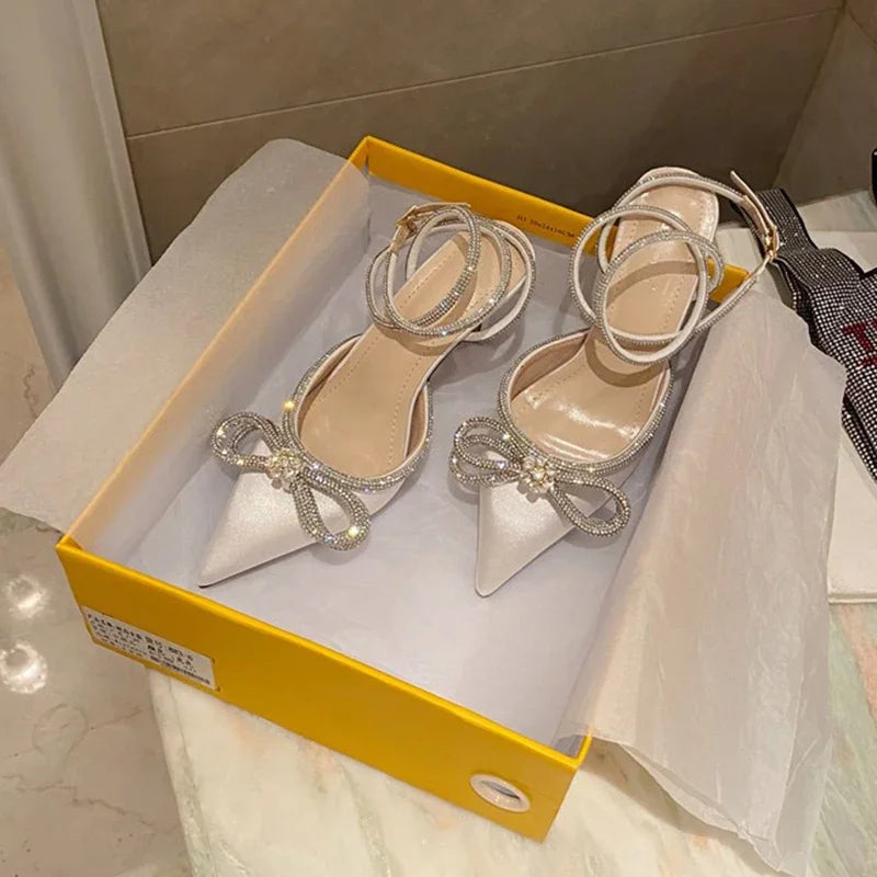 Butterfly Knot Crystal Pumps - Cross-Tied Pointed Heels