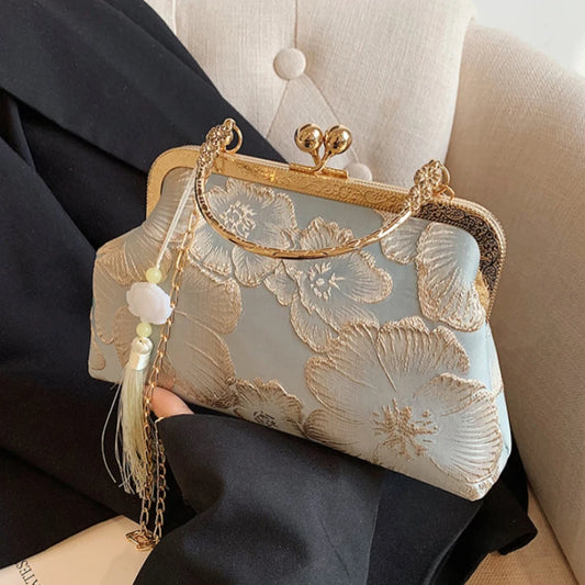 Silk Embroidered Evening Clutch Bag - Event Style