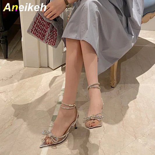 Butterfly Knot Crystal Pumps - Cross-Tied Pointed Heels