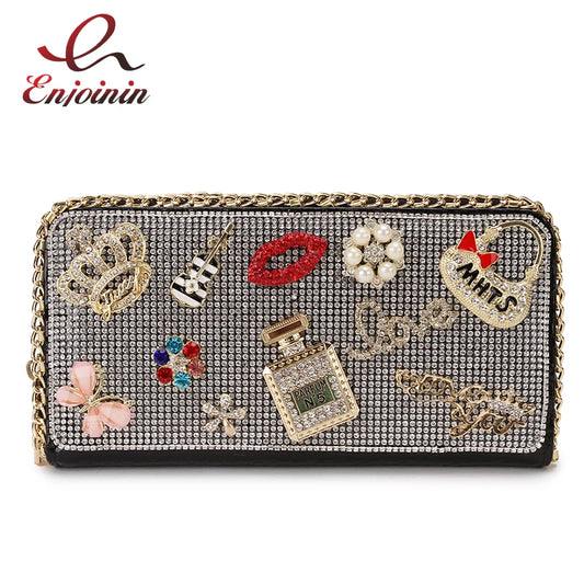 Diamond Flower Long Clutch Wallet - Evening Purse Organizer