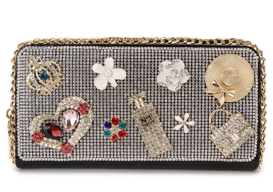 Diamond Flower Long Clutch Wallet - Evening Purse Organizer