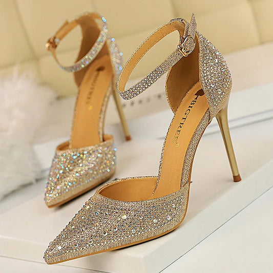Rhinestone Stiletto Heels - Shiny Wedding Party Pumps