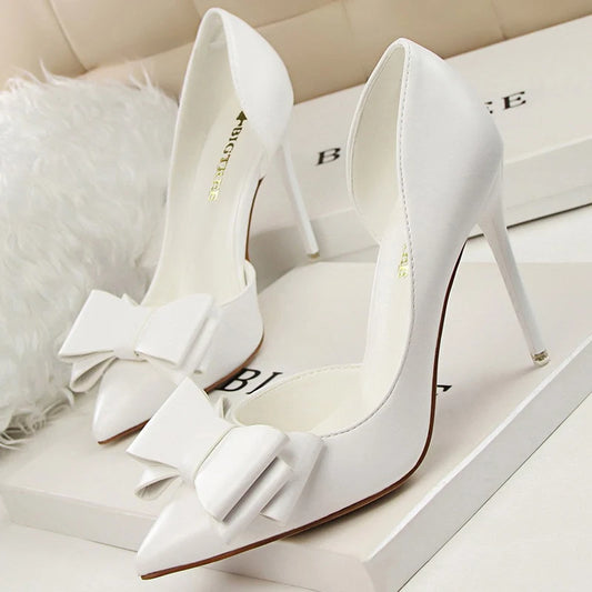 Bow-Knot Pointed Toe Pumps - Stiletto Dress Heels