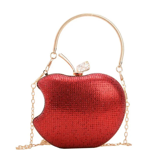 Apple Rhinestone Clutch Bag - Sparkly Crystal Party Handbag