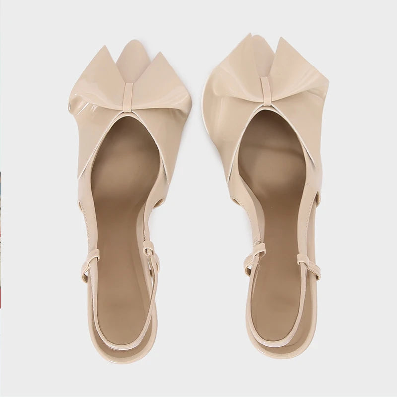 Patent Slingback Heels - Bow Pointed Toe Sandals
