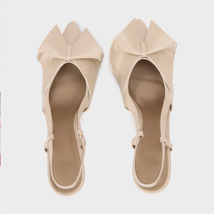 Patent Slingback Heels - Bow Pointed Toe Sandals