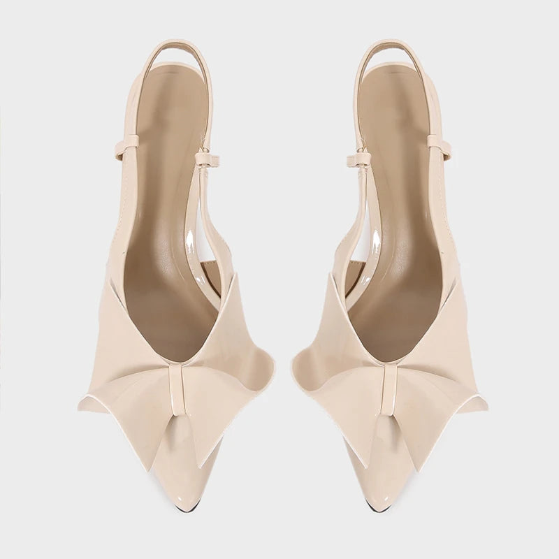 Patent Slingback Heels - Bow Pointed Toe Sandals