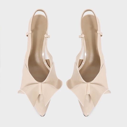 Patent Slingback Heels - Bow Pointed Toe Sandals