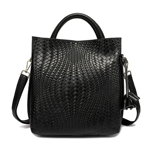 Woven Cowhide Commuter Tote Bag - Everyday Shoulder Carry