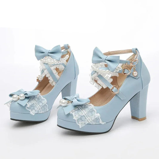 Cross Strap Mary Jane Heels - Bow Princess Party Pumps