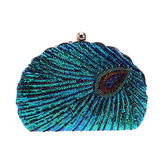Shell Shape Sequin Clutch Bag - Embroidered Party Handbag