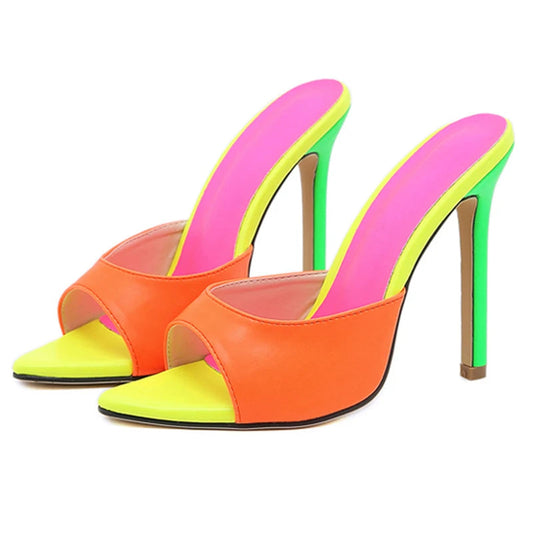 Orange Pointed Toe Mule Heels - Sleek Party Sandals