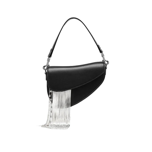 Genuine Leather Tassel Accent Saddle Bag - Day-To-Night